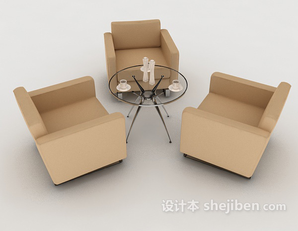 现代风格浅棕色桌椅组合3d模型下载