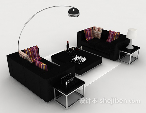 黑色办公组合沙发3d模型下载