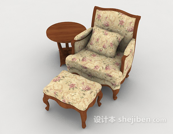田园风格田园花朵家居单人沙发3d模型下载