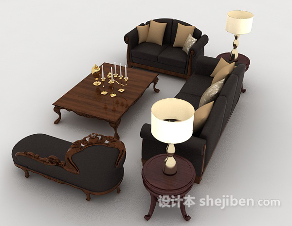 设计本欧式家居木质黑色组合沙发3d模型下载