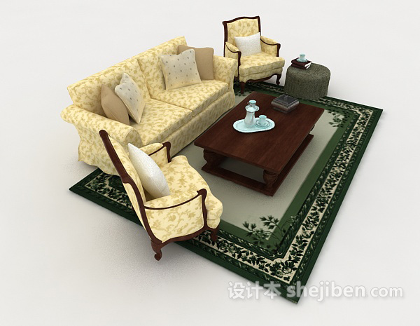 设计本复古家居黄色组合沙发3d模型下载