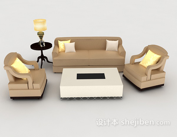 现代风格现代木质棕色组合沙发3d模型下载