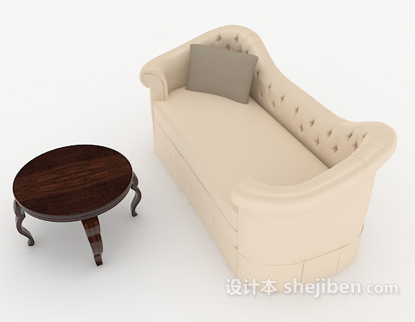 免费米白色家居休闲双人沙发3d模型下载