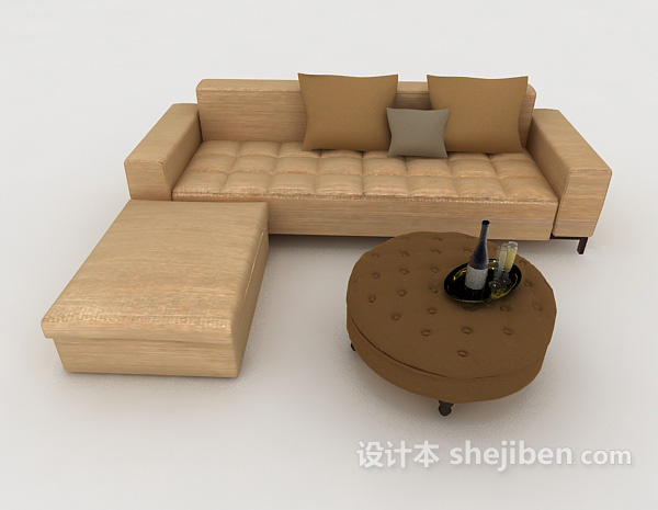 现代风格休闲棕色组合沙发3d模型下载