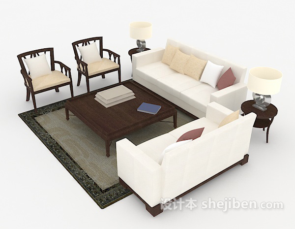 免费新中式简洁组合沙发3d模型下载