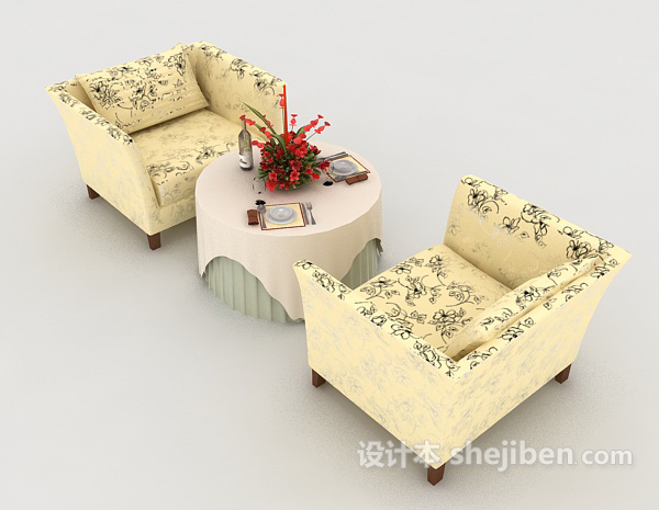 设计本花纹黄色桌椅组合3d模型下载