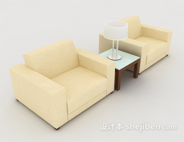 简约黄色桌椅组合3d模型下载