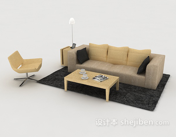 免费家居棕黄色组合沙发3d模型下载