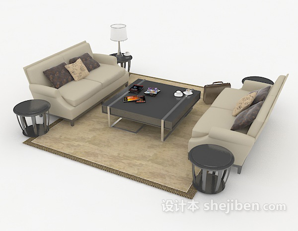 免费现代灰色休闲组合沙发3d模型下载