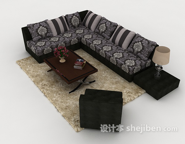 设计本花纹黑色组合沙发3d模型下载