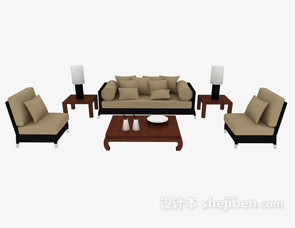 中式风格新中式沙发茶几组合3d模型下载