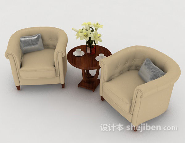 免费浅棕色木质桌椅组合3d模型下载