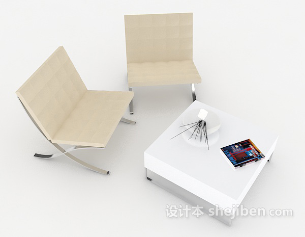免费现代简约浅色桌椅组合3d模型下载