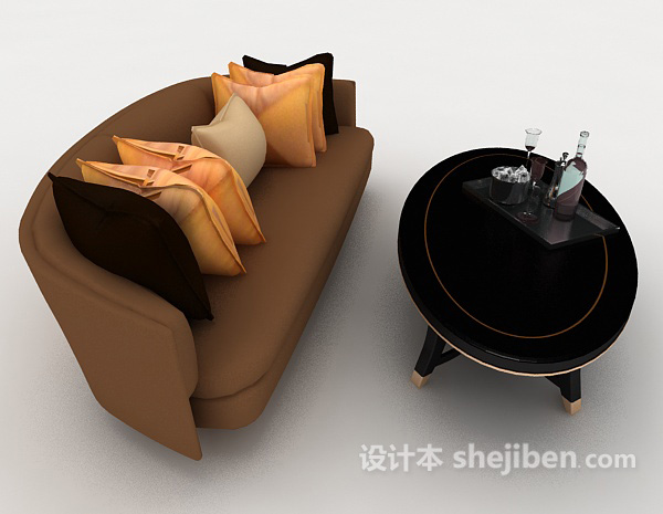 设计本简约木质沙发桌椅组合3d模型下载