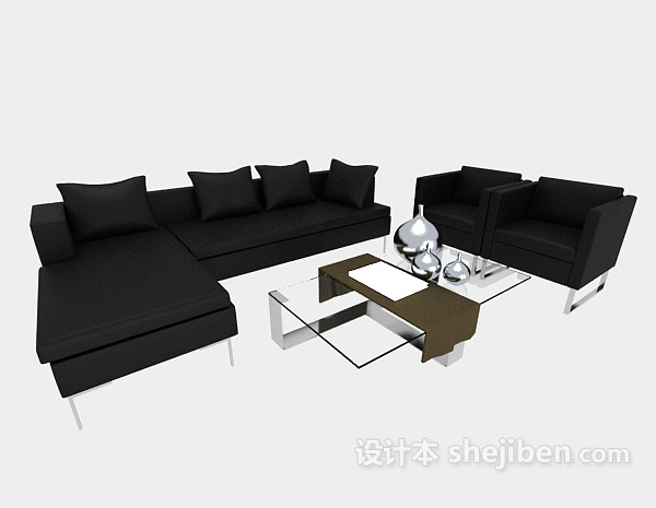 设计本黑色商务组合沙发3d模型下载