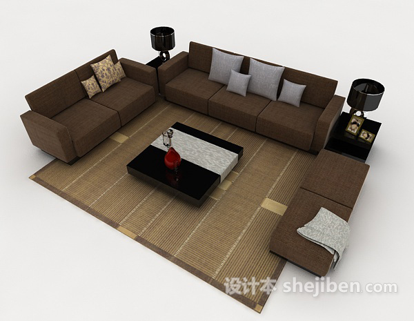 现代简约棕色组合沙发3d模型下载