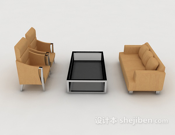 现代风格休闲棕色简约组合沙发3d模型下载