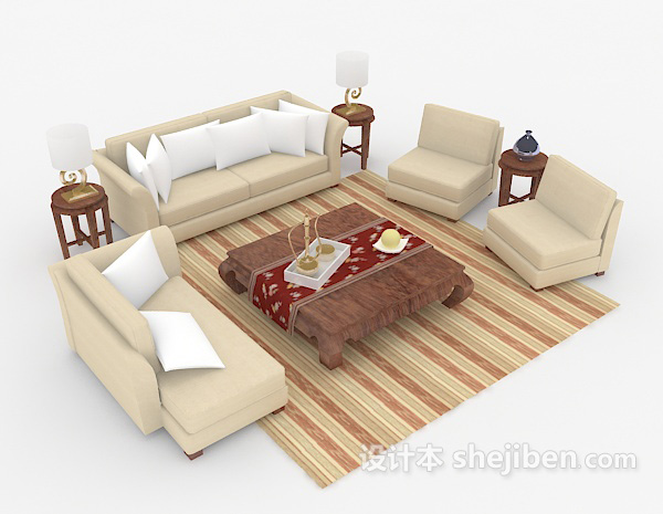 木质浅棕色组合沙发3d模型下载
