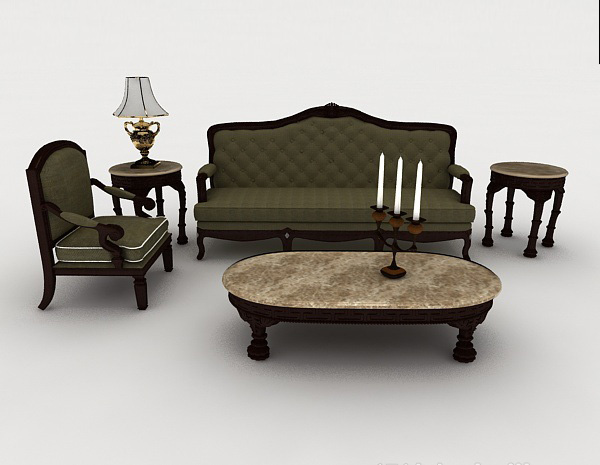免费欧式复古绿色组合沙发3d模型下载