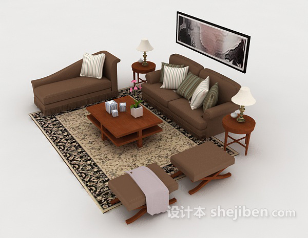 设计本木质棕色组合沙发3d模型下载