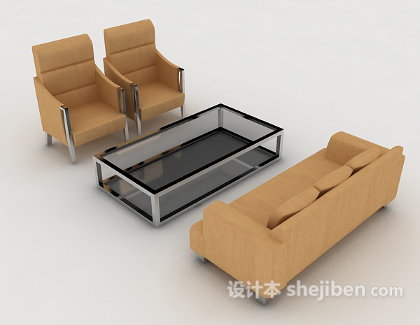 休闲棕色简约组合沙发3d模型下载
