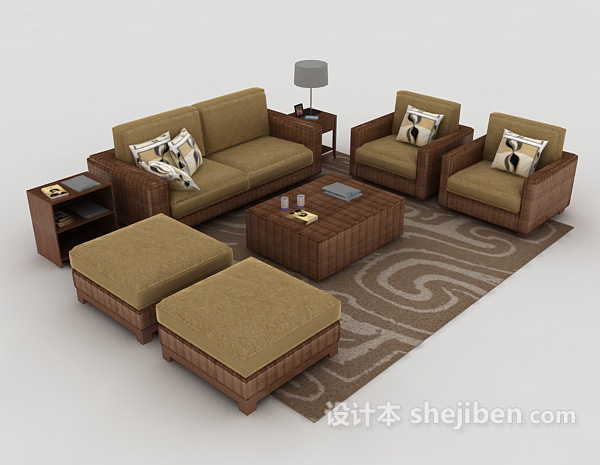 休闲家居棕色组合沙发3d模型下载