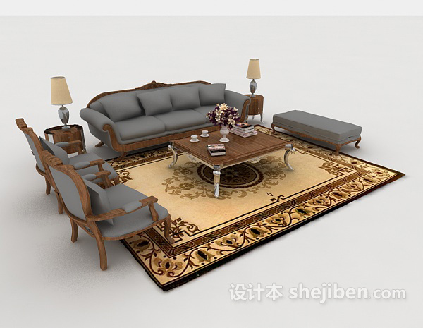 欧式风格高档沙发茶几组合3d模型下载