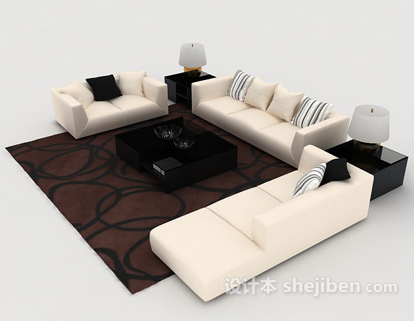 设计本米黄色简约组合沙发3d模型下载
