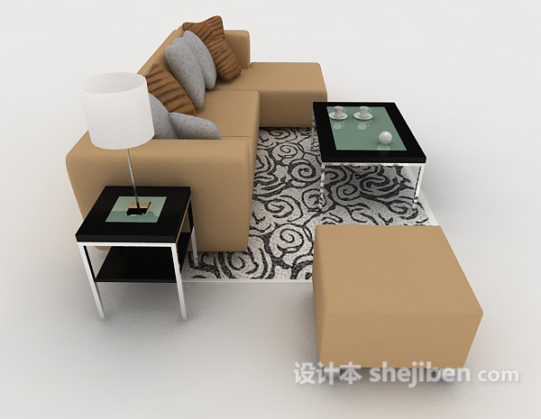 设计本棕色家居简约组合沙发3d模型下载