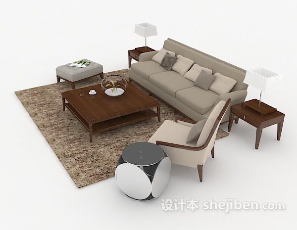 设计本灰色家居简约组合沙发3d模型下载