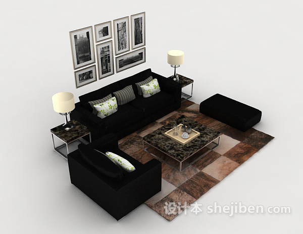 家居休闲黑色组合沙发3d模型下载