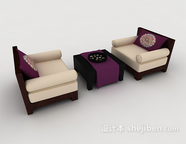 免费休闲家居木质桌椅组合3d模型下载