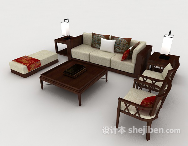 免费新中式简约家居组合沙发3d模型下载