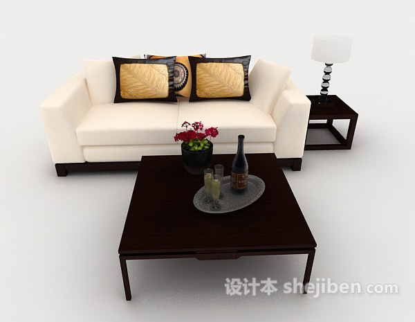 现代风格家居米黄色双人沙发3d模型下载