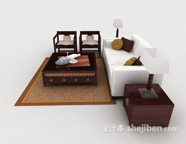设计本新中式白色组合沙发3d模型下载