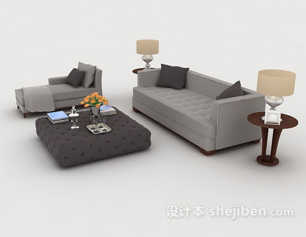 设计本家居灰色简单组合沙发3d模型下载