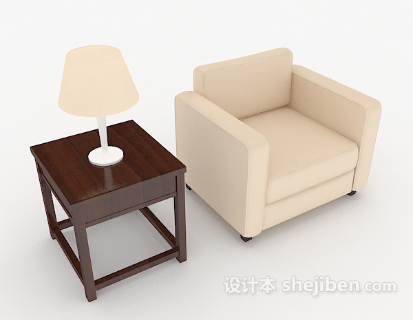 木质米黄色桌椅组合3d模型下载