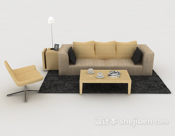 现代风格家居棕黄色组合沙发3d模型下载