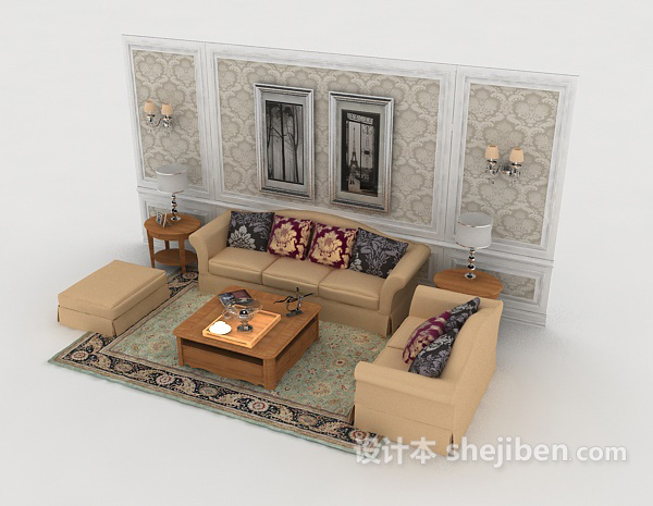 免费简单家居棕色组合沙发3d模型下载