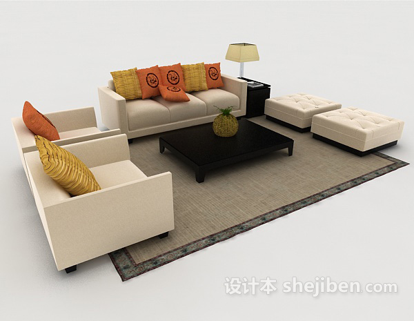 免费简约米白色组合沙发3d模型下载