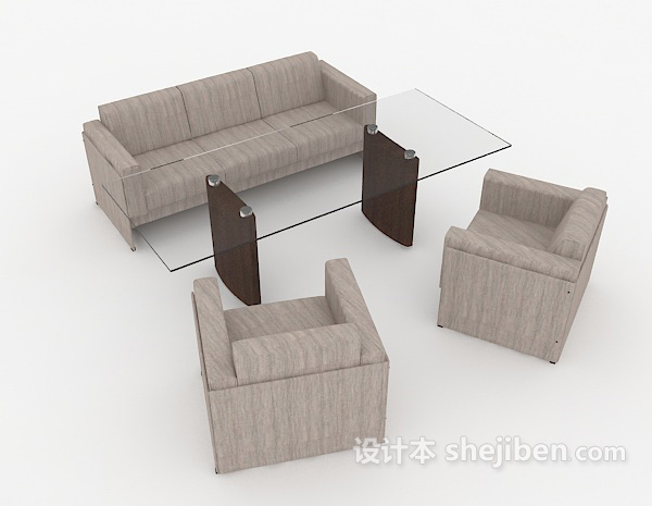 灰色简约商务组合沙发3d模型下载