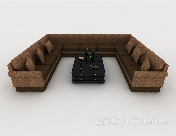 现代风格家居花纹棕色多人沙发3d模型下载