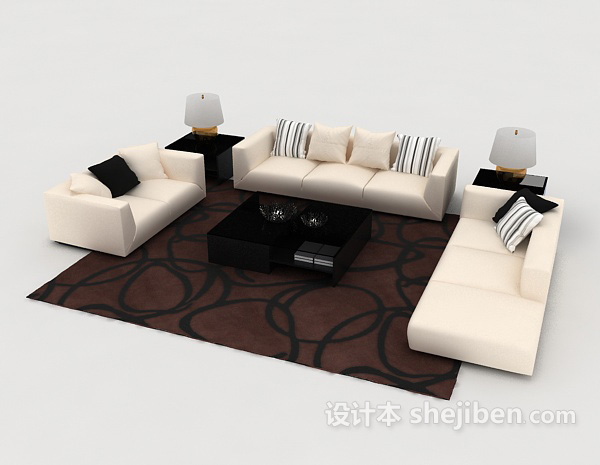 免费米黄色简约组合沙发3d模型下载