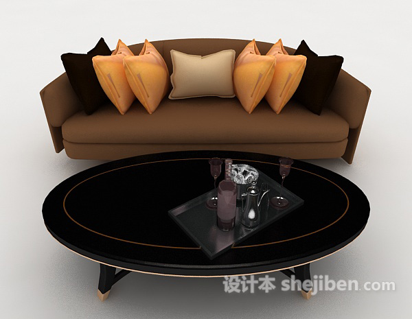 现代风格简约木质沙发桌椅组合3d模型下载