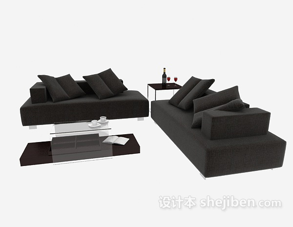 免费简单灰色现代组合沙发3d模型下载
