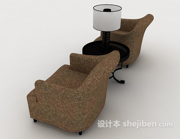 设计本简单棕色桌椅组合3d模型下载