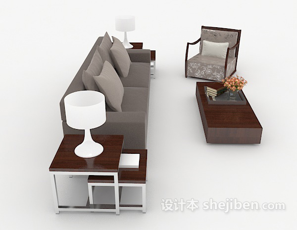 设计本现代简约家居灰色组合沙发3d模型下载
