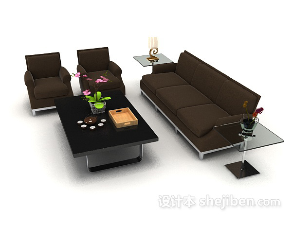 免费简约家居深棕色组合沙发3d模型下载