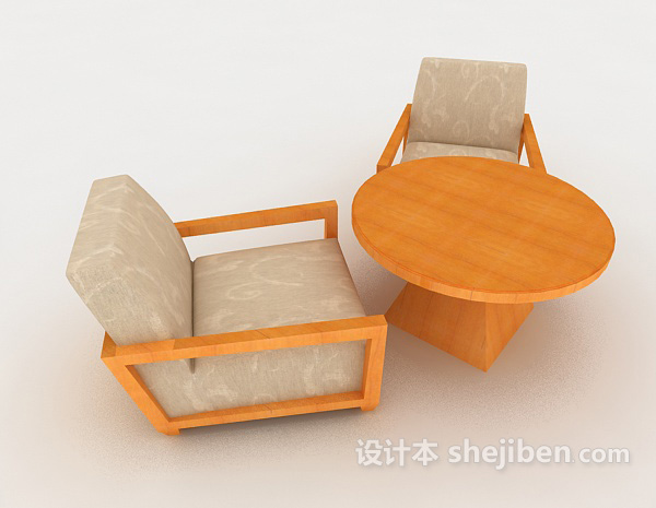 免费黄橙简约木质桌椅组合3d模型下载