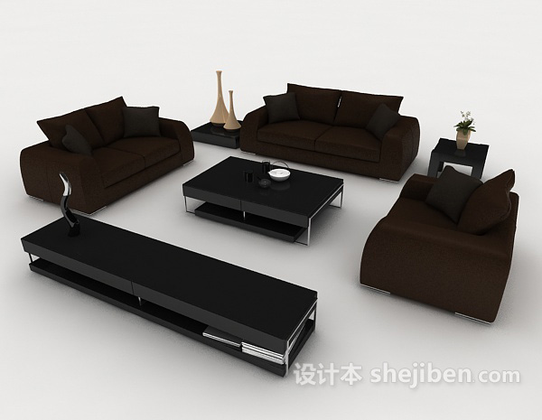 现代风格商务简约深棕色组合沙发3d模型下载
